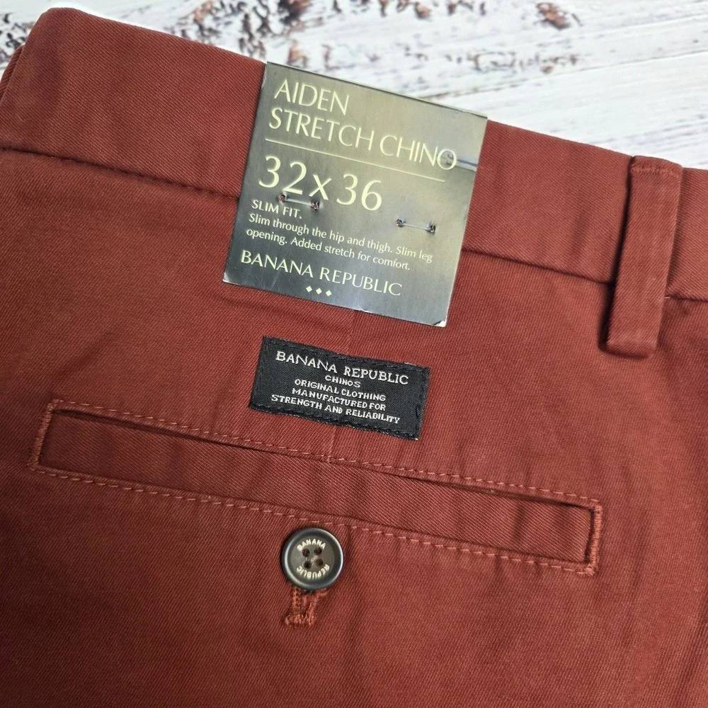 New Banana Republic Aiden Chino Pants‎ Mens 32x36 Measure 34x35 Slim Fit Orange